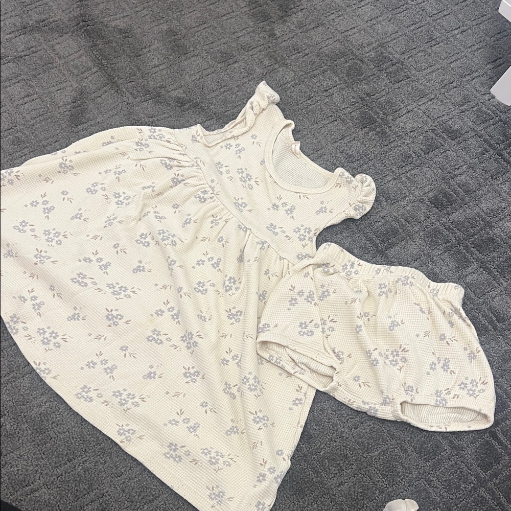 Quincy Mae Cream and Blue Floral Kids Dress Set